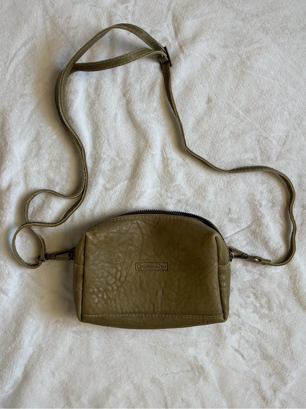 Officina della Pelle Artisanal Italian Olive Green Genuine Leather Crossbody Bag